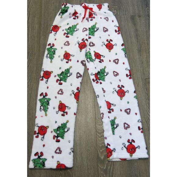 Christmas Pajama Pants Trees Ornaments Size S Women White Multi Fleece Warm Cozy - Picture 1 of 8